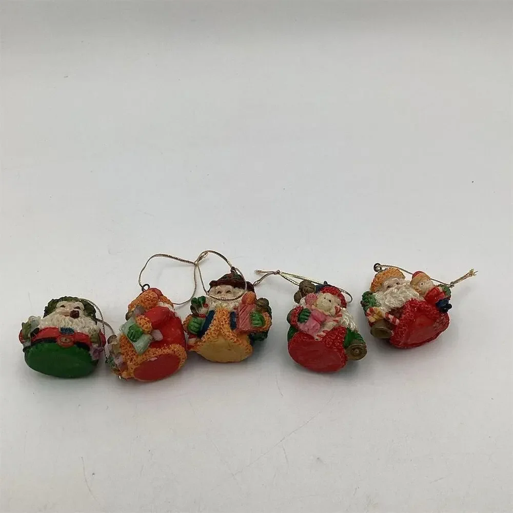 Set of 5 Vintage Santa Claus Christmas‎ Ornaments Multicolor 2”